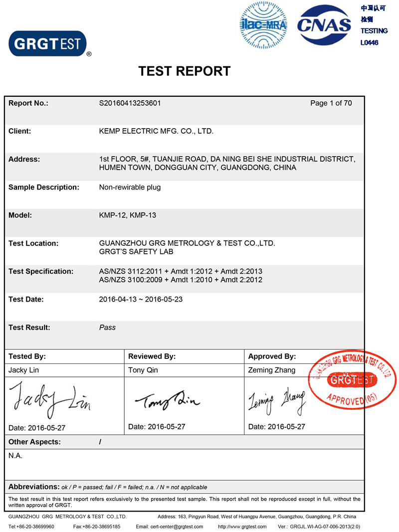 Saa kmp12kmp13 test report