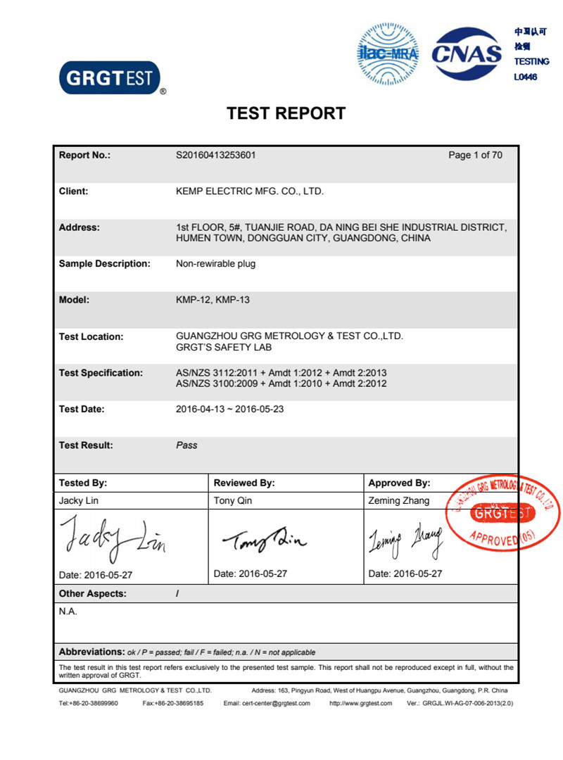 Saa kmp12kmp13 test report