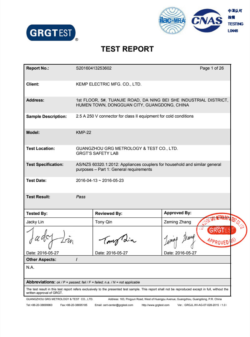 Saa kmp22 test report